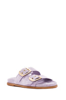 Women's Purple Buckle Suede Leather Slippers | Derimod Women's Purple Buckle Suede Leather Slippers | Derimod
