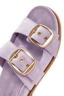 Women's Purple Buckle Suede Leather Slippers | Derimod Women's Purple Buckle Suede Leather Slippers | Derimod