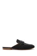 Women's Black Straw Leather Slippers | Derimod Women's Black Straw Leather Slippers | Derimod