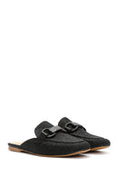Women's Black Straw Leather Slippers | Derimod Women's Black Straw Leather Slippers | Derimod