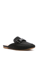 Women's Black Straw Leather Slippers | Derimod Women's Black Straw Leather Slippers | Derimod