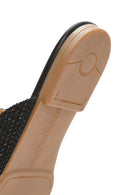 Women's Black Straw Leather Slippers | Derimod Women's Black Straw Leather Slippers | Derimod