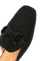 Women's Black Straw Leather Slippers | Derimod Women's Black Straw Leather Slippers | Derimod