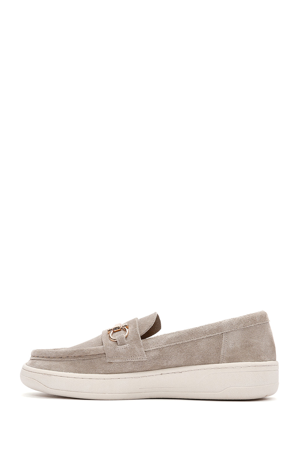 Kadın Gri Süet Deri Casual Loafer