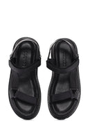 Kadın Siyah Bilekten Bantlı Deri Comfort Sandalet | Derimod Kadın Siyah Bilekten Bantlı Deri Comfort Sandalet | Derimod