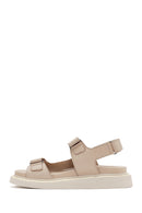 Women's Beige Strappy Leather Comfort Sandals | Derimod Women's Beige Strappy Leather Comfort Sandals | Derimod