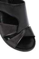 Women's Black Wedge Heeled Leather Comfort Slippers | Derimod Women's Black Wedge Heeled Leather Comfort Slippers | Derimod
