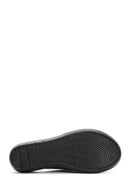 Women's Black Wedge Heeled Leather Comfort Slippers | Derimod Women's Black Wedge Heeled Leather Comfort Slippers | Derimod