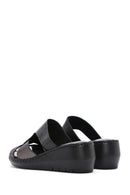Women's Black Wedge Heeled Leather Comfort Slippers | Derimod Women's Black Wedge Heeled Leather Comfort Slippers | Derimod