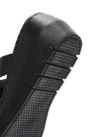 Women's Black Wedge Heeled Leather Comfort Slippers | Derimod Women's Black Wedge Heeled Leather Comfort Slippers | Derimod