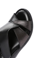 Women's Black Wedge Heeled Leather Comfort Slippers | Derimod Women's Black Wedge Heeled Leather Comfort Slippers | Derimod