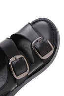 Women's Black Ankle Strap Double Buckle Leather Comfort Sandals | Derimod Women's Black Ankle Strap Double Buckle Leather Comfort Sandals | Derimod