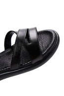 Kadın Siyah Bilekten Bantlı Deri Comfort Sandalet | Derimod Kadın Siyah Bilekten Bantlı Deri Comfort Sandalet | Derimod