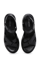 Kadın Siyah Çift Bantlı Deri Comfort Sandalet | Derimod Kadın Siyah Çift Bantlı Deri Comfort Sandalet | Derimod