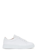 Women's White Lace-Up Leather Sneaker | Derimod Women's White Lace-Up Leather Sneaker | Derimod
