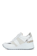 Women's White Wedge Heeled Side Zipper Suede Leather Sports Shoes | Derimod Women's White Wedge Heeled Side Zipper Suede Leather Sports Shoes | Derimod