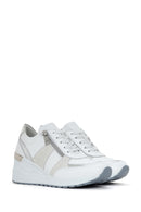 Women's White Wedge Heeled Side Zipper Suede Leather Sports Shoes | Derimod Women's White Wedge Heeled Side Zipper Suede Leather Sports Shoes | Derimod