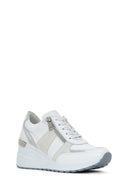 Women's White Wedge Heeled Side Zipper Suede Leather Sports Shoes | Derimod Women's White Wedge Heeled Side Zipper Suede Leather Sports Shoes | Derimod