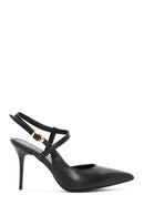Women's Black Ankle Strap Thin Heeled Leather Shoes | Derimod Women's Black Ankle Strap Thin Heeled Leather Shoes | Derimod