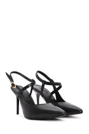 Women's Black Ankle Strap Thin Heeled Leather Shoes | Derimod Women's Black Ankle Strap Thin Heeled Leather Shoes | Derimod