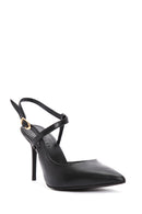 Women's Black Ankle Strap Thin Heeled Leather Shoes | Derimod Women's Black Ankle Strap Thin Heeled Leather Shoes | Derimod