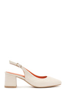 Women's Cream Thick Heeled Open Back Leather Shoes | Derimod Women's Cream Thick Heeled Open Back Leather Shoes | Derimod