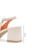 Women's Cream Thick Heeled Open Back Leather Shoes | Derimod Women's Cream Thick Heeled Open Back Leather Shoes | Derimod