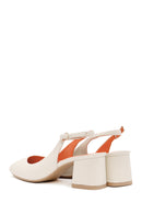 Women's Cream Thick Heeled Open Back Leather Shoes | Derimod Women's Cream Thick Heeled Open Back Leather Shoes | Derimod