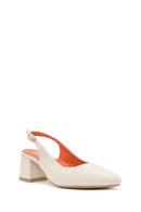 Women's Cream Thick Heeled Open Back Leather Shoes | Derimod Women's Cream Thick Heeled Open Back Leather Shoes | Derimod