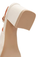 Women's Cream Thick Heeled Open Back Leather Shoes | Derimod Women's Cream Thick Heeled Open Back Leather Shoes | Derimod
