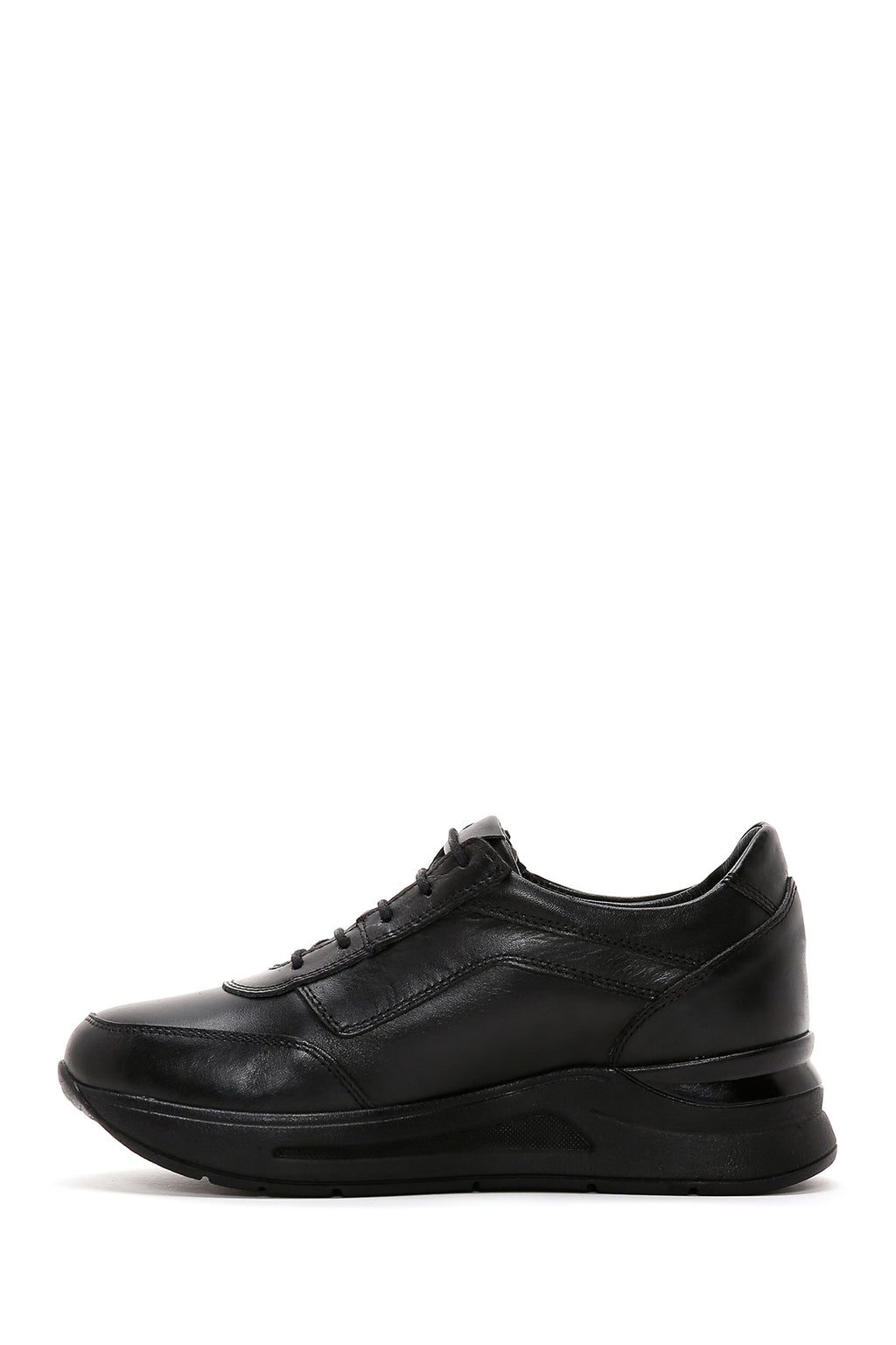 Kadın Siyah Kalın Tabanlı Deri Casual Sneaker