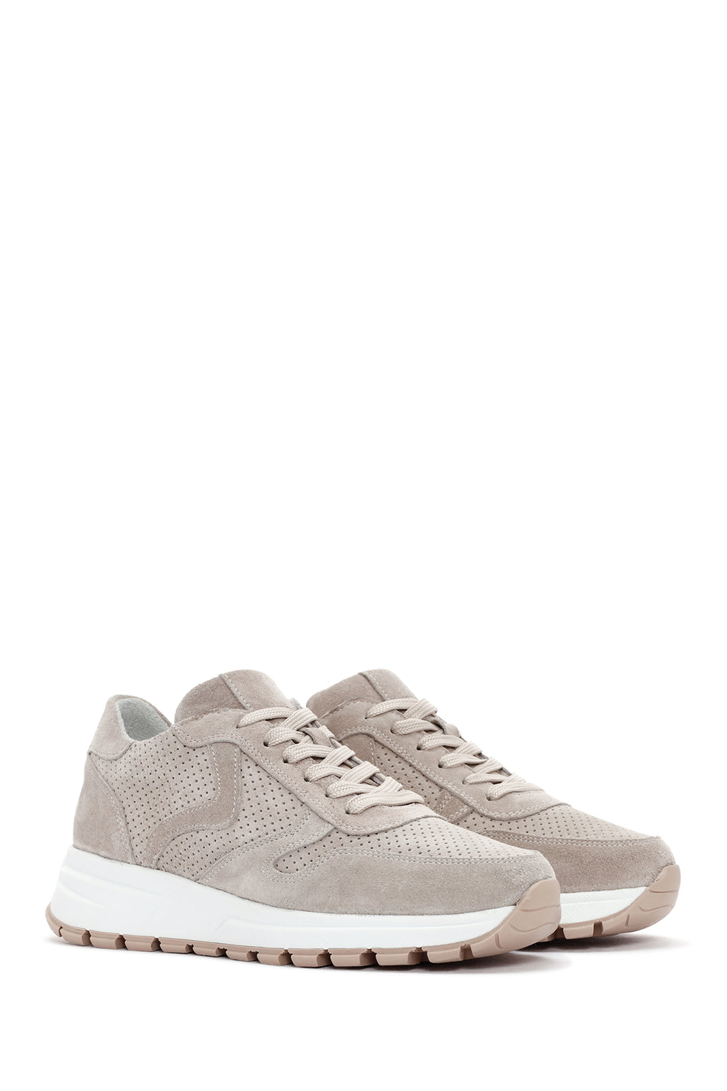 Kadın Bej Bağcıklı Süet Deri Sneaker