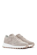 Women's Beige Lace-Up Suede Leather Sneaker | Derimod Women's Beige Lace-Up Suede Leather Sneaker | Derimod