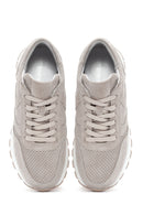 Women's Beige Lace-Up Suede Leather Sneaker | Derimod Women's Beige Lace-Up Suede Leather Sneaker | Derimod