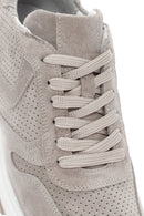 Women's Beige Lace-Up Suede Leather Sneaker | Derimod Women's Beige Lace-Up Suede Leather Sneaker | Derimod