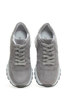 Women's Gray Lace-Up Suede Leather Sneaker | Derimod Women's Gray Lace-Up Suede Leather Sneaker | Derimod