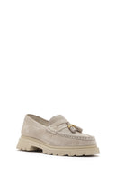Women's Beige Suede Leather Masculine Loafer | Derimod Women's Beige Suede Leather Masculine Loafer | Derimod