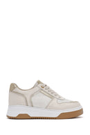 Women's Beige Lace-up Thick-Sole Leather Sneaker | Derimod Women's Beige Lace-up Thick-Sole Leather Sneaker | Derimod
