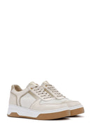 Women's Beige Lace-up Thick-Sole Leather Sneaker | Derimod Women's Beige Lace-up Thick-Sole Leather Sneaker | Derimod