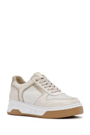 Women's Beige Lace-up Thick-Sole Leather Sneaker | Derimod Women's Beige Lace-up Thick-Sole Leather Sneaker | Derimod
