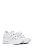 Women's White Thick Heeled Banded Leather Sneaker | Derimod Women's White Thick Heeled Banded Leather Sneaker | Derimod