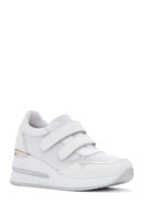 Women's White Thick Heeled Banded Leather Sneaker | Derimod Women's White Thick Heeled Banded Leather Sneaker | Derimod