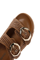 Women's Tan Double Buckle Straw Slippers | Derimod Women's Tan Double Buckle Straw Slippers | Derimod