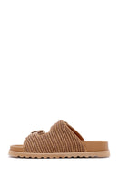 Women's Tan Double Buckle Straw Slippers | Derimod Women's Tan Double Buckle Straw Slippers | Derimod