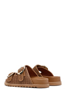 Women's Tan Double Buckle Straw Slippers | Derimod Women's Tan Double Buckle Straw Slippers | Derimod