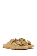 Women's Beige Straw Slippers | Derimod Women's Beige Straw Slippers | Derimod