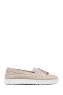 Women's Beige Suede Leather Comfort Loafer | Derimod Women's Beige Suede Leather Comfort Loafer | Derimod