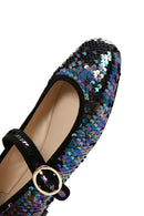 Women's Purple Sequin Patterned Leather Ballerinas | Derimod Women's Purple Sequin Patterned Leather Ballerinas | Derimod