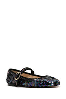 Women's Purple Sequin Patterned Leather Ballerinas | Derimod Women's Purple Sequin Patterned Leather Ballerinas | Derimod