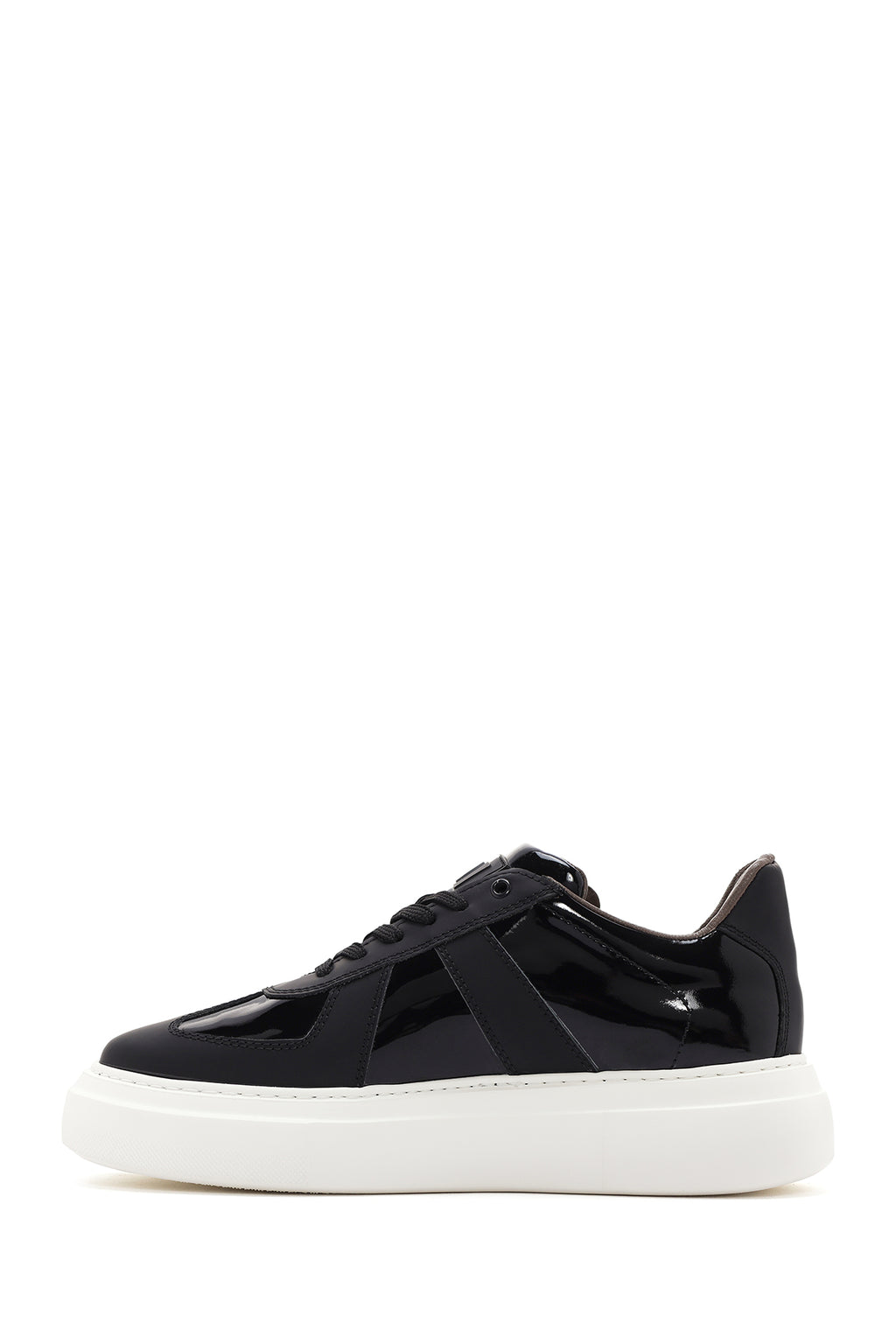Erkek Siyah Bağcıklı Rugan Deri Casual Sneaker